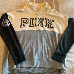 PINK large quarter zip sweatshirt black gray cream